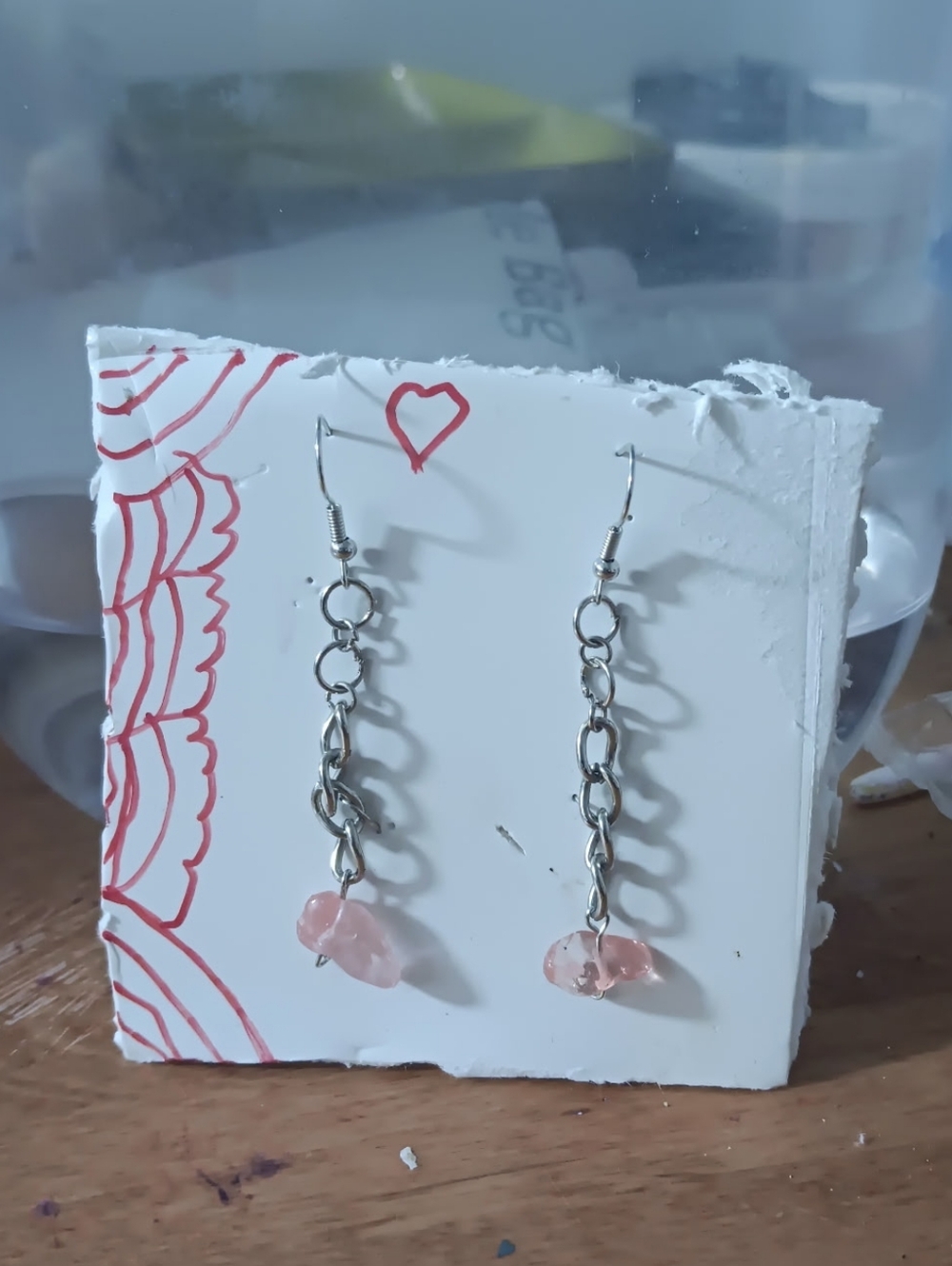 Handmade Pink Dangle Chain Earrings